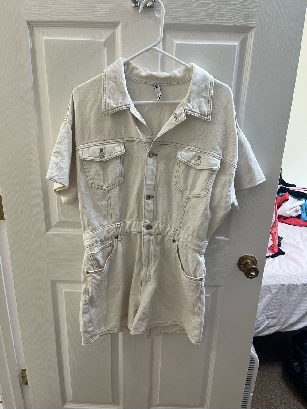 Zara Cream Denim Romper